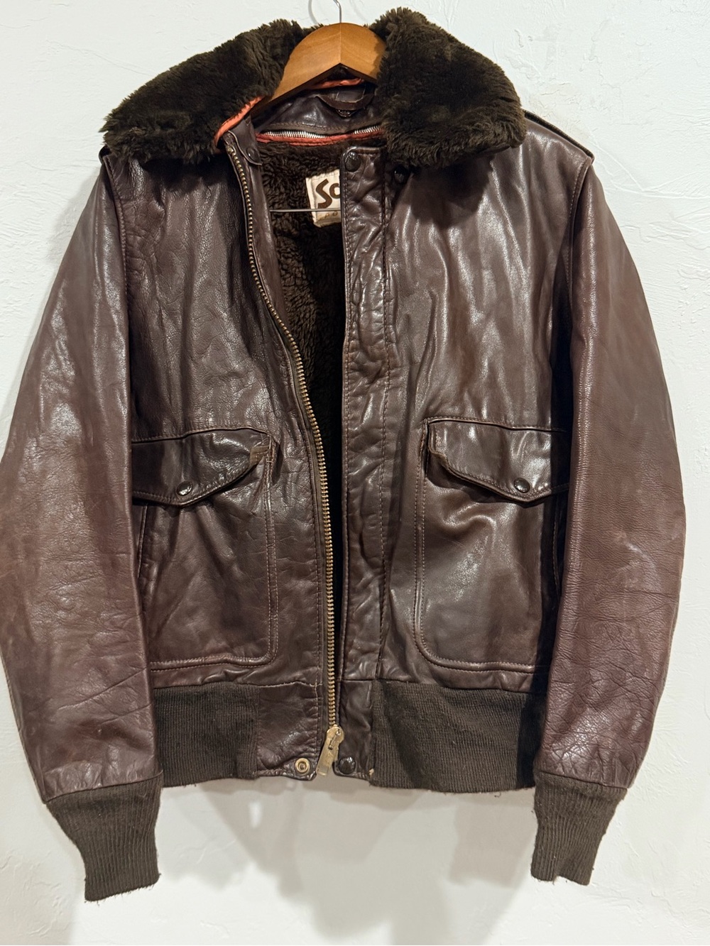 Vintage Schott 184SM Leather Flight Jacket Bomber Size 40 W/ Liner & Collar